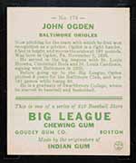 1933 Goudey #176 John Ogden Baltimore Orioles - Back