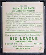 1933 Goudey #178 Jackie Warner Philadelphia Phillies - Back