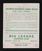 1933 Goudey #181 George Herman (Babe) Ruth New York Yankees - Back