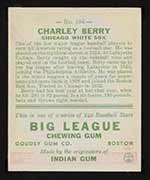1933 Goudey #184 Charley Berry Chicago White Sox - Back