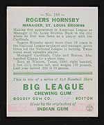 1933 Goudey #188 Rogers Hornsby St. Louis Browns - Back