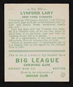 1933 Goudey #193 Lynford Lary New York Yankees - Back