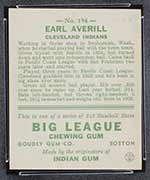1933 Goudey #194 Earl Averill Cleveland Indians - Back