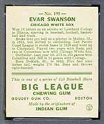 1933 Goudey #195 Evar Swanson Chicago White Sox - Back