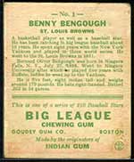1933 Goudey #1 Benny Bengough St. Louis Browns - Back
