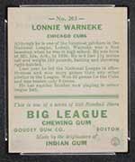1933 Goudey #203 Lonnie Warneke Chicago Cubs - Back