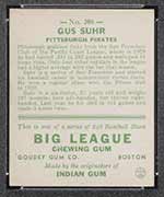 1933 Goudey #206 Gus Suhr Pittsburgh Pirates - Back