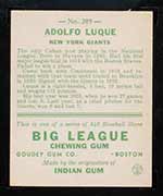 1933 Goudey #209 Adolfo Luque New York Giants - Back