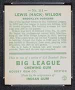 1933 Goudey #211 Lewis (Hack) Wilson Brooklyn Dodgers - Back