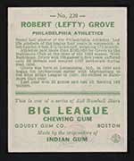 1933 Goudey #220 Robert (Lefty) Grove Philadelphia Athletics - Back