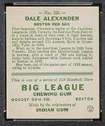 1933 Goudey #221 Dale Alexander Boston Red Sox - Back