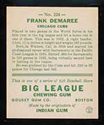 1933 Goudey #224 Frank Demaree Chicago Cubs - Back