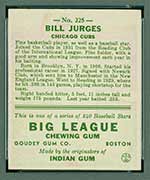 1933 Goudey #225 Bill Jurges Chicago Cubs - Back