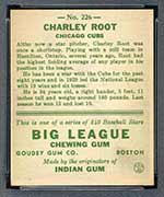 1933 Goudey #226 Charley Root Chicago Cubs - Back