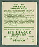 1933 Goudey #228 Tony Piet Pittsburgh Pirates - Back