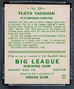 1933 Goudey #229 Floyd Vaughan Pittsburgh Pirates - Back
