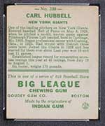 1933 Goudey #230 Carl Hubbell New York Giants - Back