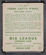 1933 Goudey #232 Frank (Lefty) O’Doul New York Giants - Back