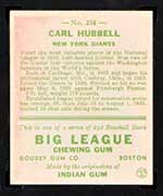 1933 Goudey #234 Carl Hubbell New York Giants - Back