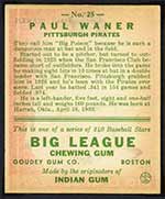 1933 Goudey #25 Paul Waner Pittsburgh Pirates - Back