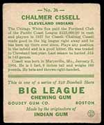 1933 Goudey #26 Chalmer Cissell Cleveland Indians - Back