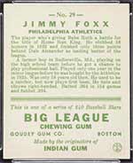 1933 Goudey #29 Jimmy Foxx Philadelphia Athletics - Back