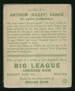 1933 Goudey #2 Arthur (Dazzy) Vance St. Louis Cardinals - Back