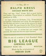 1933 Goudey #33 Ralph Kress Chicago White Sox - Back
