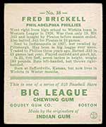 1933 Goudey #38 Fred Brickell Philadelphia Phillies - Back