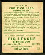 1933 Goudey #42 Eddie Collins Boston Red Sox - Back