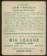 1933 Goudey #43 Lew Fonseca Chicago White Sox - Back