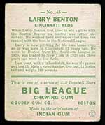 1933 Goudey #45 Larry Benton Cincinnati Reds - Back