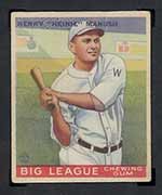 1933 Goudey #47 Henry “Heinie” Manush (fence) Washington Senators - Front