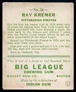 1933 Goudey #54 Ray Kremer Philadelphia Phillies - Back