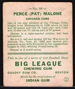 1933 Goudey #55 Perce (Pat) Malone Chicago Cubs - Back