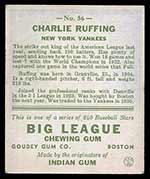 1933 Goudey #56 Charlie Ruffing New York Yankees - Back