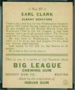 1933 Goudey #57 Earl Clark Albany Senators - Back