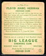 1933 Goudey #5 Floyd (Babe) Herman Chicago Cubs - Back
