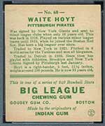 1933 Goudey #60 Waite Hoyt Pittsburgh Pirates - Back