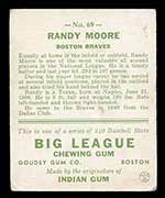 1933 Goudey #69 Randy Moore Boston Braves - Back