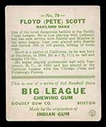 1933 Goudey #70 Floyd (Pete) Scott Oakland Oaks - Back