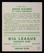 1933 Goudey #73 Jesse Haines St. Louis Cardinals - Back
