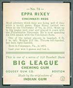 1933 Goudey #74 Eppa Rixey Cincinnati Reds - Back