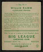 1933 Goudey #75 Willie Kamm Cleveland Indians - Back