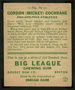 1933 Goudey #76 Gordon (Mickey) Cochrane Philadelphia Athletics - Back