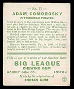 1933 Goudey #77 Adam Comorosky Pittsburgh Pirates - Back