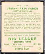 1933 Goudey #79 Urban (Red) Faber Chicago White Sox - Back