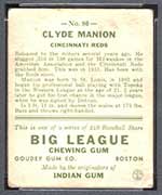 1933 Goudey #80 Clyde Manion Cincinnati Reds - Back