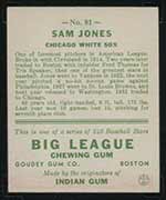 1933 Goudey #81 Sam Jones Chicago White Sox - Back