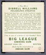 1933 Goudey #82 Dibrell Williams Philadelphia Athletics - Back